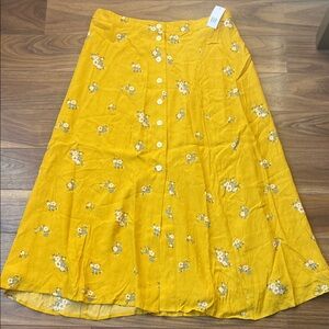 GAP Mustard Yellow Floral A-Line Skirt Summer Long